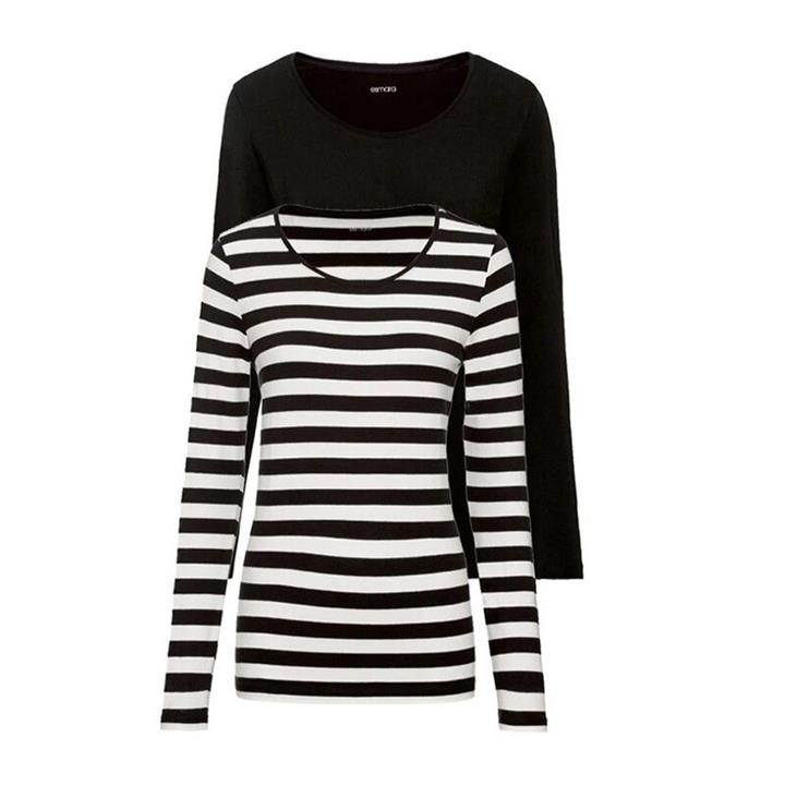 تی شرت آستین بلند زنانه اسمارا مشکی مجموعه دو عددی مبدا برند آلمان سایز M  اروپا